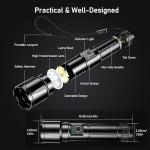 Blukar LED Torch Rechargeable, Ultra High Lumens Super Bright Torches - Adjustable Focus,5 Modes,5000 mAh Long Lasting,IP67 Waterproof,Powerful Handheld Flashlight for Camping,Hiking,Emergency-Black
