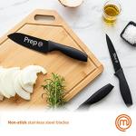 MasterChef Kitchen Knives Set of 3 for Cooking - Chef Knife, Paring Knife & Utility Knife with Professional Sharp Stainless Steel, Non Stick Coated Blades & Soft Touch Handles for Easy Grip, Black