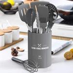 Umite Chef Kitchen Utensil Set, 15pcs Silicone Cooking Kitchen Utensils Set, Cooking Tools Turner Tongs Spatula Spoon for Nonstick Heat Resistant Cookware - (Grey)