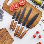lapelux Kitchen Knife Set - 5 Piece Knife Set with Block, Wood Grain Handle, Stainless Steel Knivese with Chef, Bread, Slicer, Paring Knife for Cutting Meat/Vegetables/Fruit.