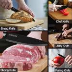 lapelux Kitchen Knife Set - 5 Piece Knife Set with Block, Wood Grain Handle, Stainless Steel Knivese with Chef, Bread, Slicer, Paring Knife for Cutting Meat/Vegetables/Fruit.