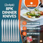 SOL 8pk Dinner Knives - 22cm Stainless Steel Table Knives, Dishwasher Safe Cutlery Set, Durable Knife Cutlery for Dining, Sleek Table Knife Design