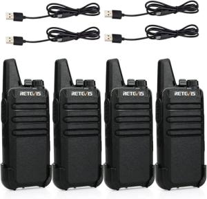 Retevis RT622 Walkie Talkies for Adults, Mini 2 Way Radio Rechargeable, 113g Portable Radio, VOX, PMR446, Professional Walkie Talkies 4 Pack for Restaurants, Hotels, Cafes (Black, 4 Pack)