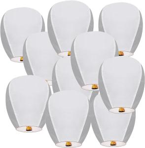 Sky Chinese Lanterns 10 Pack Sky to Release in Memory Love Color Large Memorial Paper Lanterns Birthday Wedding Funeral Christmas to Make Wishes (White)
