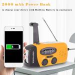 Wind Up Solar Radio, Survival Hand Crank Dynamo AM/FM Emergency Weather Radio, 2000mAh Rechargeable USB Phone Charger, SOS Alarm, LED Bright Flashlight, for Household and Outdoor Camping, Hiking