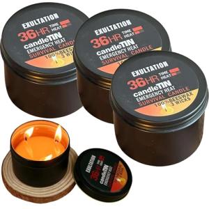 Long-Burning Emergency Candle (3 Wicks) - 36-Hour Survival Kit in Tin Box for Blackouts, Winter Storms, Hunting, and Camping (3pcs)