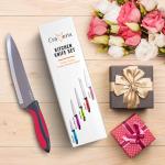 craverix All Purpose Professional Kitchen Knife Set, 5 Piece Sharp Kitchen Knives - Stainless Steel Blades with TPR Handles (Colored)- Pizza Bread Cheese, Gift Set