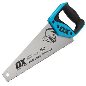 OX Pro Toolbox Hand Saw 350mm, Compact & Portable, Double Ground Hardened Steel Blade, 15 TPI for Superfast Cuts, Ergonomic Soft Grip Handle, Built-in Angle Guides, OX-P135635