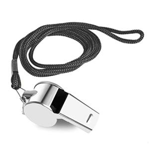 iJiZuo Stainless Steel Whistle, Metal Referee Whistle with 41cm Lanyard, Stainless Sports Whistles for Outdoor Activities, Referees, Coaches, Lifeguards, Soccer, Basketball-Silver