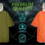 Kanuothbon Emergency Survival Poncho (4pc) Thermal Mylar Foil Coating Blanket for Heat Retention and Rain | Reversible with Hood | Waterproof, Windproof, Portable, Hands-free, Outdoor Kit