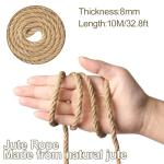 vsshe 10m Jute Rope, 8mm Thick Jute Twine String, Natural Braided Jute Garden Rope for Cat Scratching Post Ropes, Gardening, Camping, Decoration, Gift Wrapping and Craft Decoration (Brown)