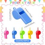 60Pcs Loud Crisp Sound Whistle, Plastic Coach Whistles with Adjustable Lanyard, 5 Colorful Sport Events Whistles, Sturdy Children Referee Whistles, Emergency Training Whistle for Officials Teachers
