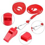 4 Packs Plastic Whistles With Lanyard Set For Coach Referee Sports Match Survival Emergency 4 Colors Black Blue Yellow Red