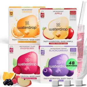 waterdrop® Microdrink Classic Fruit Mix Set - 48 Water Flavouring Hydration Tablets, Flavoured Water Cubes in Orange, Apple, Raspberry & Blackcurrant Flavours, Vitamin C & B, Vegan, Sugar Free