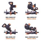 Evolution Power Tools R210SMS+ Sliding Mitre Saw With Multi-Material Cutting, Cuts Wood, Metal, Plastic & More, 45° Bevel, 50° Mitre, 230mm Slide, 1500 W (230 V)