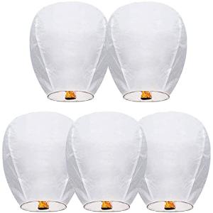 Chinese Sky Lanterns Environmental Friendly 100% Biodegradable Material No Assembly Required, for Wishing Wedding Birthday Party (5 Pack)