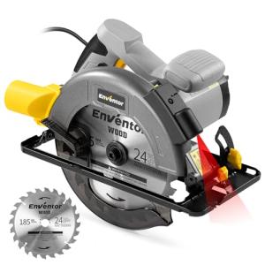 Enventor Circular Saw, 1400W 6000RPM Electric Circular Saws with Laser Guide, Max Cutting Depth 62mm (90°), 48mm (45°), Saw Blades(185mm, 24T), Pure Copper Motor, Ideal for Wood Cutting Corded