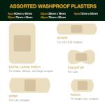 Value Aid Assorted Washproof Plasters - Pack of 100 Individually Wrapped Hypoallergenic, Latex-Free Adhesive - 5 Popular Sizes for First Aid Kit & On-The-Go Medical Supplies