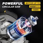 Enventor Circular Saw, 1400W 6000RPM Electric Circular Saws with Laser Guide, Max Cutting Depth 62mm (90°), 48mm (45°), Saw Blades(185mm, 24T), Pure Copper Motor, Ideal for Wood Cutting Corded