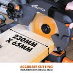Evolution Power Tools R210SMS+ Sliding Mitre Saw With Multi-Material Cutting, Cuts Wood, Metal, Plastic & More, 45° Bevel, 50° Mitre, 230mm Slide, 1500 W (230 V)