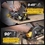 Enventor Circular Saw, 1400W 6000RPM Electric Circular Saws with Laser Guide, Max Cutting Depth 62mm (90°), 48mm (45°), Saw Blades(185mm, 24T), Pure Copper Motor, Ideal for Wood Cutting Corded