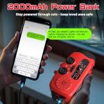Wind Up Solar Radio, Emergency Radio, Portable Hand Crank Radio, AM/FM Radio with LED Torch, 7400mWh Rechargeable Power Bank, SOS Alarm, USB Phone Charger, Emergency Use for Camping Hiking (Red)