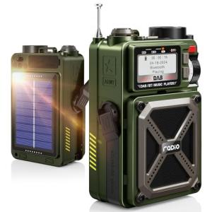 Portable DAB & FM Radio with Bluetooth 5.3, Solar Radio, 4000mAh Rechargeable Battery Hand Crank Radio with SOS, Flashlight, Earphone Jack, SD Card, USB, Emergency Wind up Radio