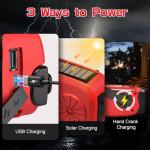 Wind Up Solar Radio, Emergency Radio, Portable Hand Crank Radio, AM/FM Radio with LED Torch, 7400mWh Rechargeable Power Bank, SOS Alarm, USB Phone Charger, Emergency Use for Camping Hiking (Red)