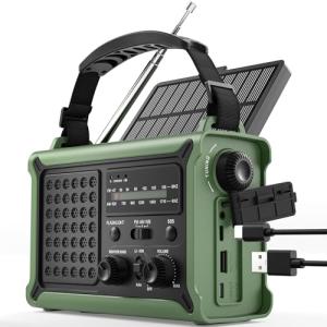 ROCAM Wind-Up Radio with Solar & Hand Crank Power – 8500mm² Solar Panel, 12000mAh Rechargeable Battery, FM/AM Radio with 120dB SOS Alarm Perfect for Emergencies & Outdoor Survival
