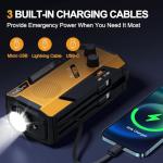 Wind Up Solar Radio, 7400mWh (2000mAh) Solar Powered Radio Emergency Hand Crank Radio with 3 Built-in Cables, Battery Operated, SOS Alarm & Flashlight, Emergency wind up torch for Hurricane, Emergency