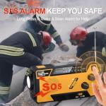 Wind Up Solar Radio, 7400mWh (2000mAh) Solar Powered Radio Emergency Hand Crank Radio with 3 Built-in Cables, Battery Operated, SOS Alarm & Flashlight, Emergency wind up torch for Hurricane, Emergency