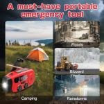 Wind Up Solar Radio, Emergency Radio, Portable Hand Crank Radio, AM/FM Radio with LED Torch, 7400mWh Rechargeable Power Bank, SOS Alarm, USB Phone Charger, Emergency Use for Camping Hiking (Red)