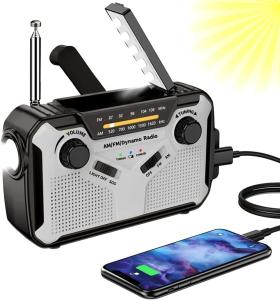 Solar Radio, AM/FM Portable Crank Radio, Dynamo Emergency Radio with 4000 mAh Rechargeable Battery, LED Torch, SOS Alarm for Camping, Outdoor, Emergency (03)
