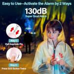 Hion Safe Personal Alarm for Women,Rechargeable 130dB Police Approved Rape Rope Alarm with LED Flashlight Self Defense Keychain,Panic Attack Safety Alarm for Girl Kid Elderly Student(Pink）