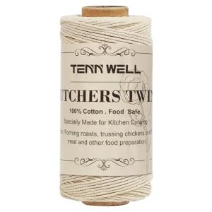 Tenn Well Butchers String, 3Ply 100m Strong Cotton Kitchen Twine Food Safe Oven Cooking String for Meat Trussing Tying, Chicken Roasting and Sausage Making (Beige)