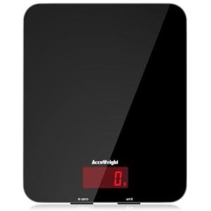 ACCUWEIGHT 201 Digital Kitchen Scales with Tempered Glass Platform (Batteries included), Electronic Weighing Food Scale with Backlit LCD, Multifunction for Office School Home Baking Cooking, 5kg/11lb
