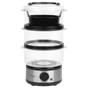 Salter 3 Tier Electric Food Steamer - 7.5L, Stackable Steaming Baskets, Dishwasher Safe, BPA Free Includes Rice Bowl, 60 Minute Timer, Compact Storage, Healthy Cooking Vegetables & Fish, 500W