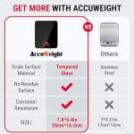 ACCUWEIGHT 201 Digital Kitchen Scales with Tempered Glass Platform (Batteries included), Electronic Weighing Food Scale with Backlit LCD, Multifunction for Office School Home Baking Cooking, 5kg/11lb