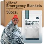 Altland 50 Pack of Emergency Foil Blankets - Bulk Heat Reflective Blankets for Winter Survival Kits, Disaster Preparedness, Cold Weather Camping, and Homeless Care Packages