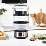 Salter 3 Tier Electric Food Steamer - 7.5L, Stackable Steaming Baskets, Dishwasher Safe, BPA Free Includes Rice Bowl, 60 Minute Timer, Compact Storage, Healthy Cooking Vegetables & Fish, 500W