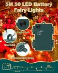 Dalugo Christmas Lights Red Orange Yellow, 5M 50 LED Battery Operated Fireplace Lights with Timer, IP65 Waterproof Indoor Outdoor Battery Fairy Lights for Christmas Decorations(Green Wire)