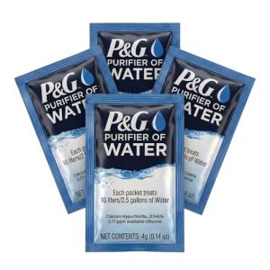 P&G Purifier of Water Portable Water Purifier Packets. Emergency Water Filter Purification Powder Packs for Camping, Hiking, Backpacking, Hunting, and Traveling. (4 Packets)