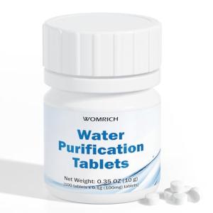 Water Purification Tablets (100 Count) - Emergency Water Treatment for Camping, Survival & Travel - Iodine-Free NaDCC Formula, No Chemical Aftertaste - Essential Addition to First Aid & Survival Kits
