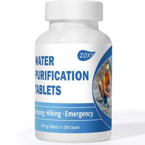 Water Tablets Purification for Drinking (100 Count) - Water Filtration System Survival for Camping, Boating, Hiking, Backpacking, Emergencies - Portable Water Treatment for Safe Drinking Anywhere