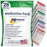 MFASCO - 7 in 1 - Travel Size Medicine Kit - TSA Approved | 28 First Aid Emergency OTC Medicine Packets for Cruise & International Travel | Compact Med Refill for Traveling & Office Assembled in USA