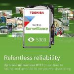Toshiba 2TB S300 Surveillance HDD - 3.5' SATA Internal Hard Drive Supports up to 64 HD cameras at a 180TB/Year workload (HDWT720UZSVA)