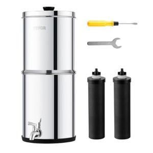 VEVOR Gravity-fed Water Filter System, 1.5G 304 Stainless-Steel Countertop System, Water Filtration System, Reduces Lead and up to 99% of Chlorine, with 2 Carbon Filters & Spigot, for Home Camping RV