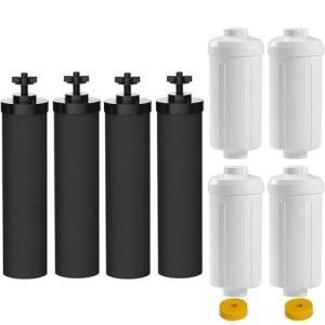Water Filter Replacement Compatible with Berkey® Gravity Filter Filtration System, NSF/ANSI 42 Certified 4 Black Filters and 4 Fluoride Filters PF2 for Travel, Big, Royal Series