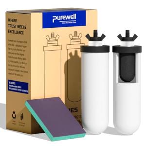 Purewell PF-4 Ceramic 3-Stage Purification Elements, Washable & Reusable, NSF/ANSI 42&372 Certified, Replacement for ProOne®, Berkey®, Purewell® Filters and Water Filter Systems (2 Pack, K Series)