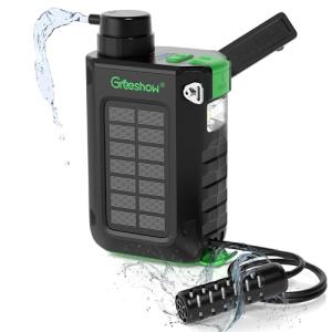 Greeshow Electric Water Filter, 0.01 Micron Survival Filtration System with Solar, Hand Crank Charger & LED Flashlight | Portable Pump for Camping Gear, Hiking & Emergency Kits